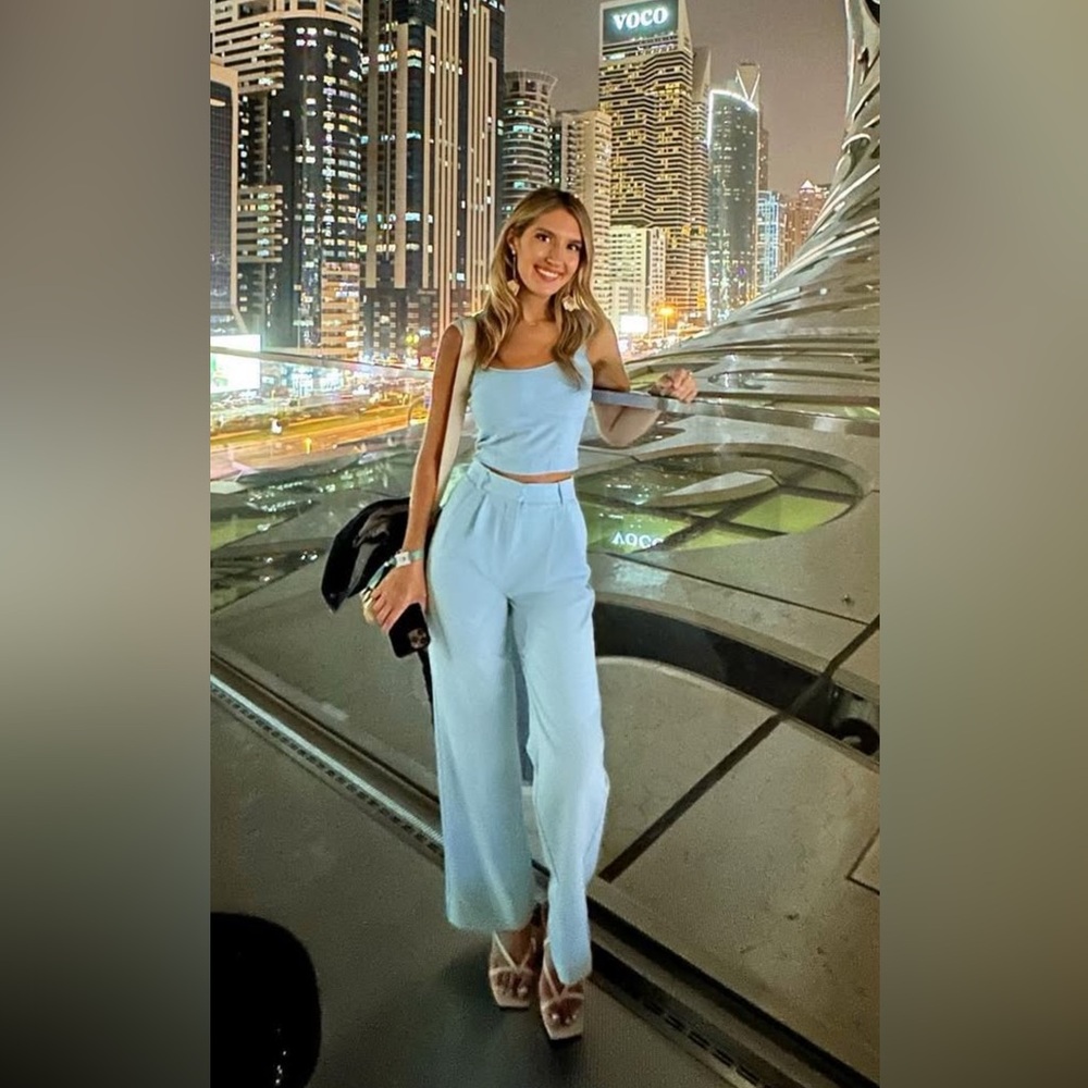 Abercrombie & Fitch Light Blue Matching Trouser Crop Top Set